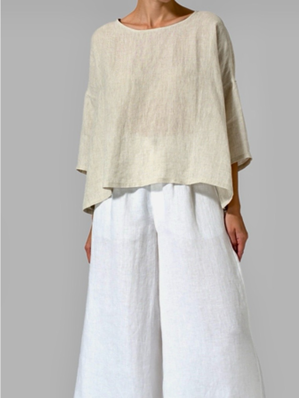 Relaxed Boxy Linen Top in Natural Beige